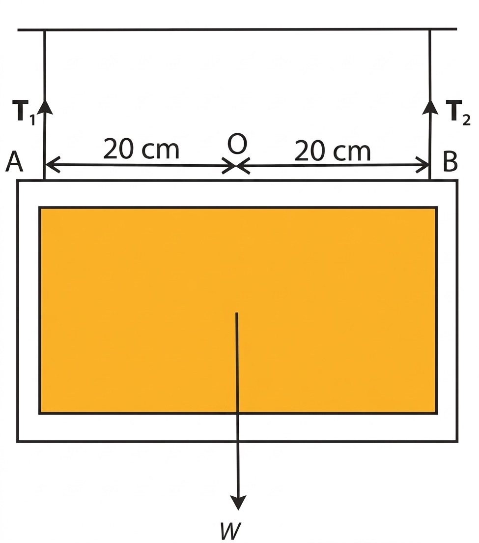 Diagram showing a picture suspended by two vertical strings