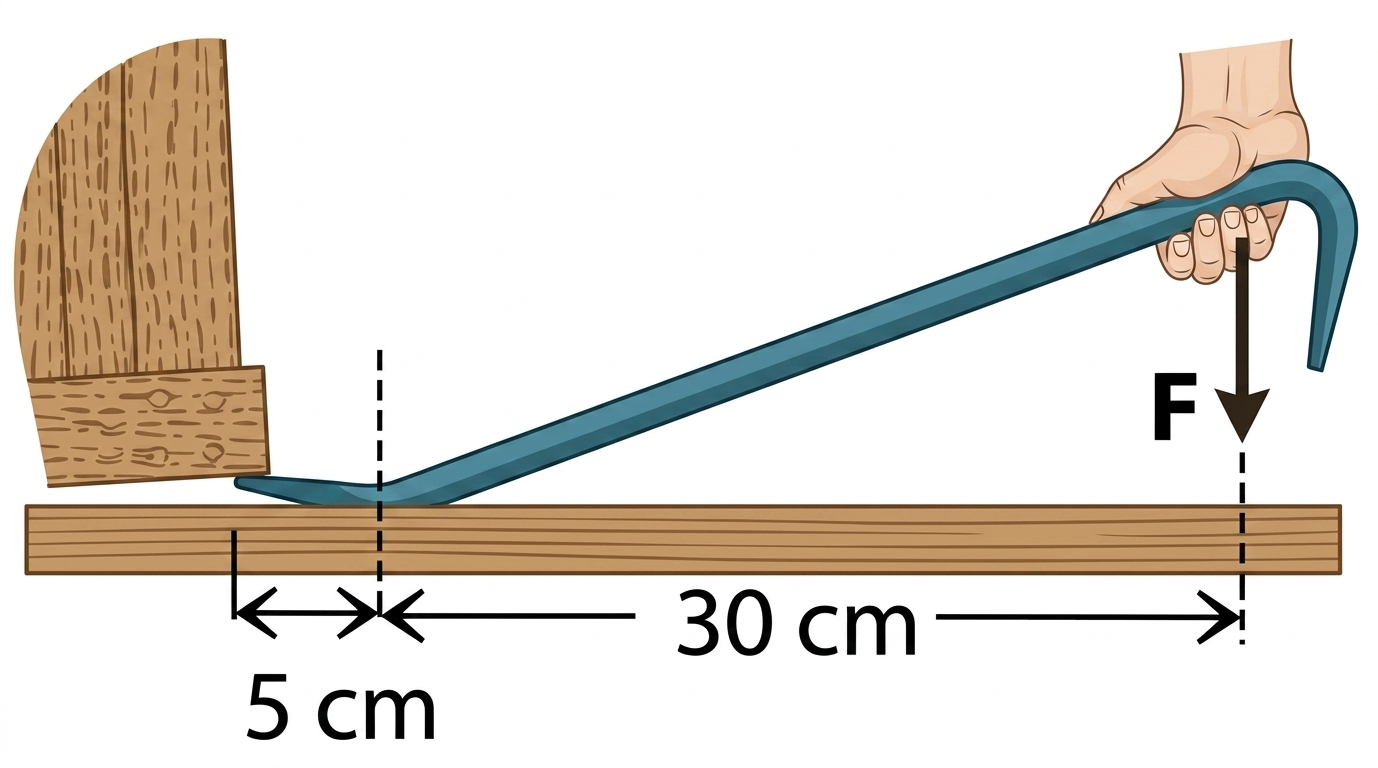 Diagram showing a crowbar lifting a box