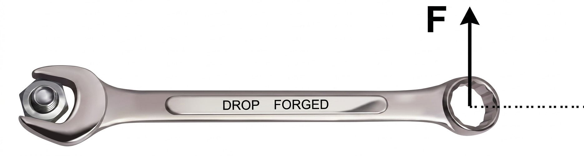 Diagram showing a spanner being used to open a nut
