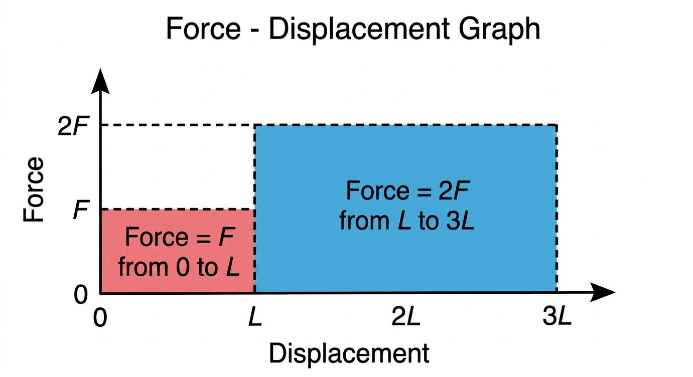 Force-Displacement graph showing two rectangles representing work done