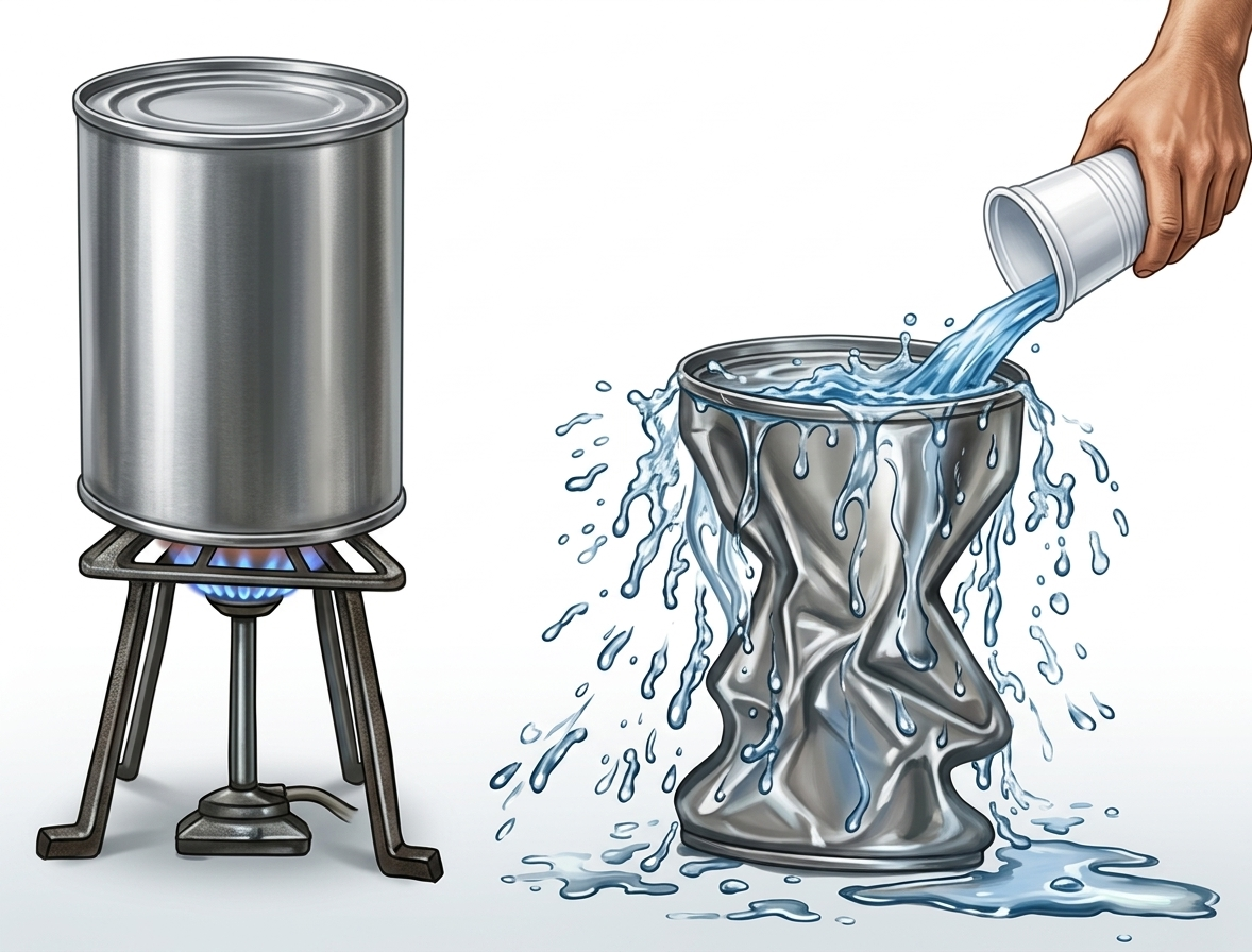 Diagram of tin can crumpling experiment