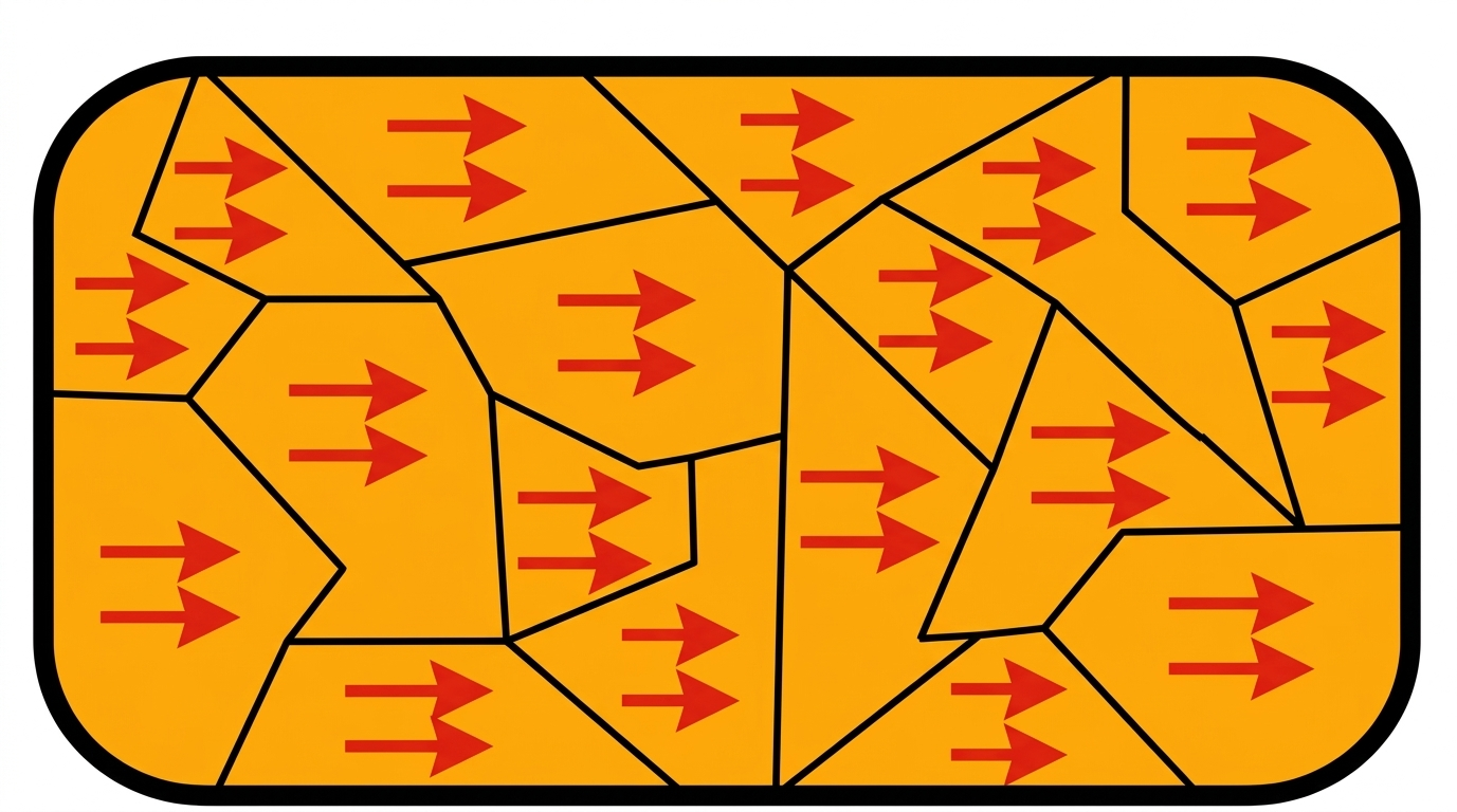 Domains aligned in the direction of an external magnetic field