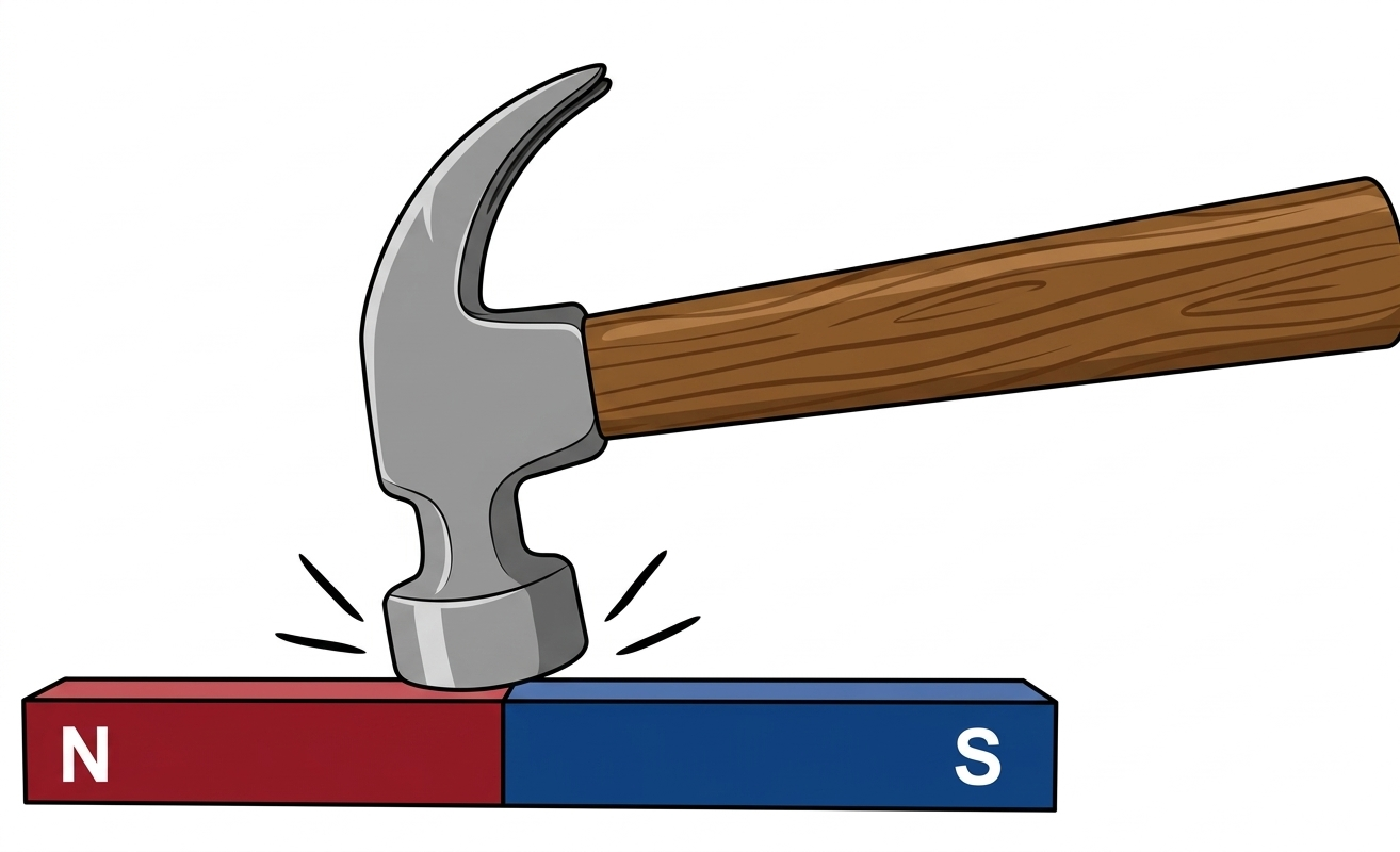 Hammering a magnet to demagnetize it