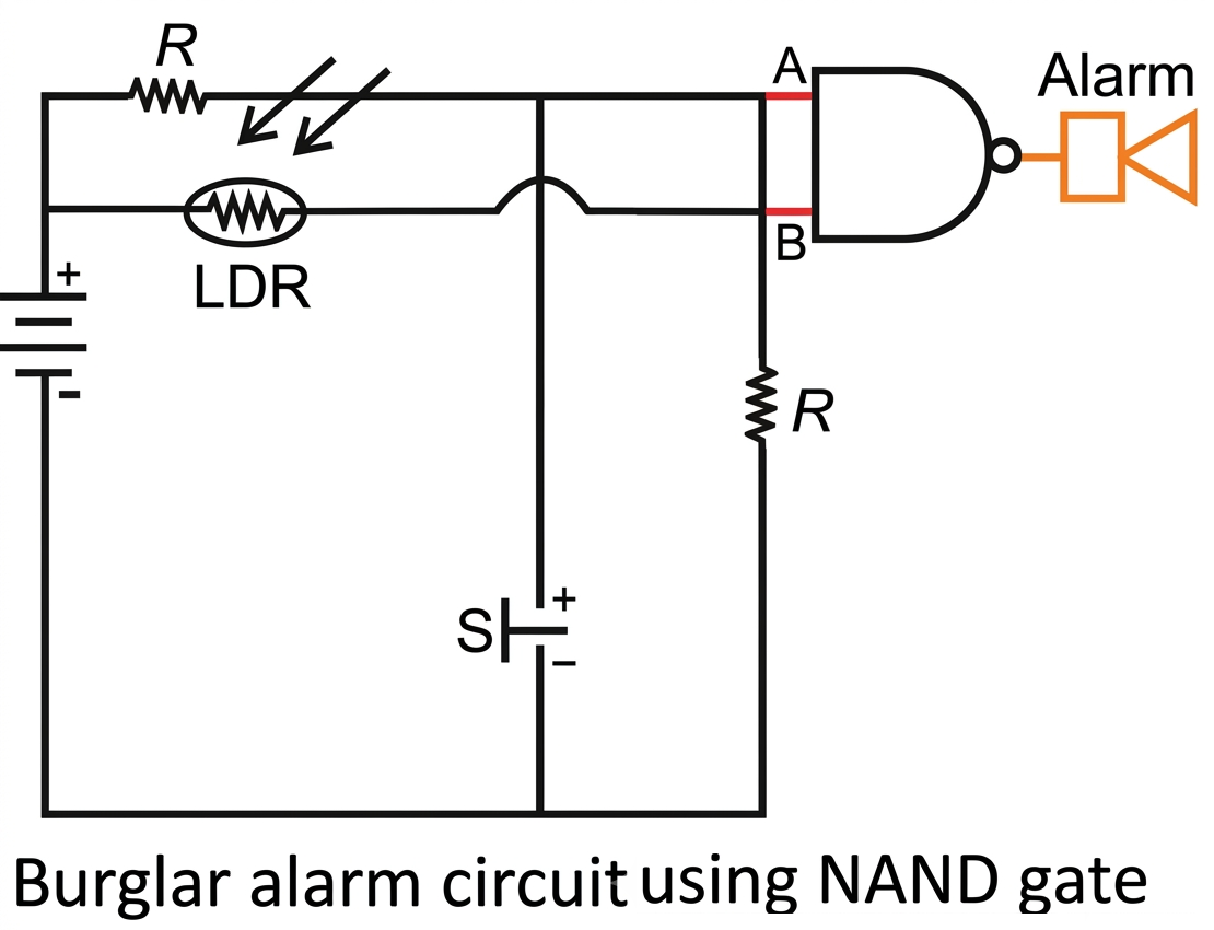 Burglar Alarm using NAND and LDR